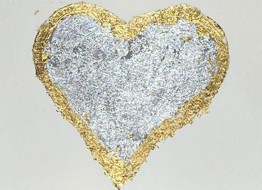 Bliss - gold and silver leaf mini heart on paper