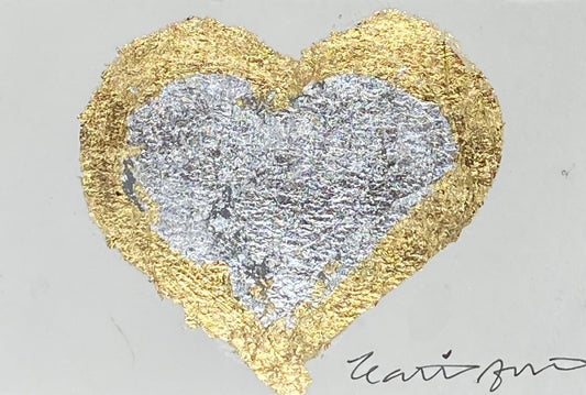 Darling - gold and silver leaf mini heart on paper