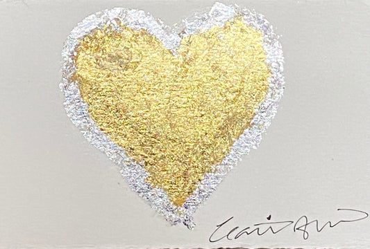 Heavy Metal - gold and silver leaf mini heart  on paper (3x4.5)