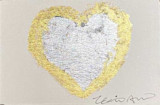 Vibrant - gold and silver leaf mini heart on paper