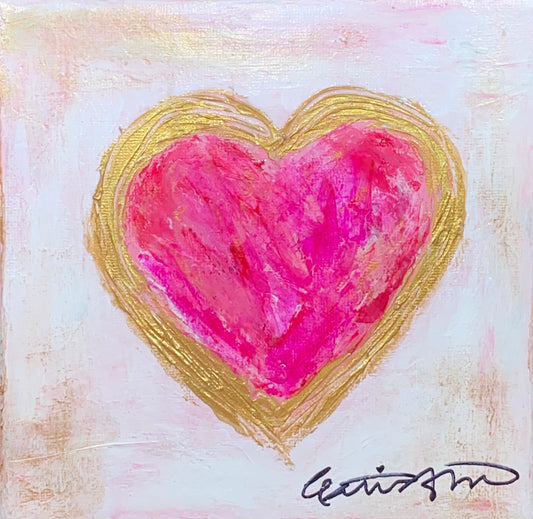 Pink and Gold heart - on canvas (6x6in)